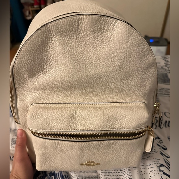 COACH Medium Charlie Leather Backpack in Gold/White - Picture 4 of 9